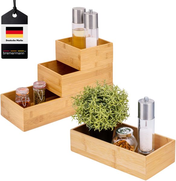 Aufbewahrungsboxen 4tlg, aus Bambus, vier Größen, stapelbar