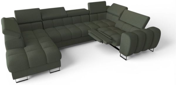 Wohnlandschaft Schlafsofa BASTIEN RELAX in Stoff Moly Hellgrau Ottomane Links Bild 2