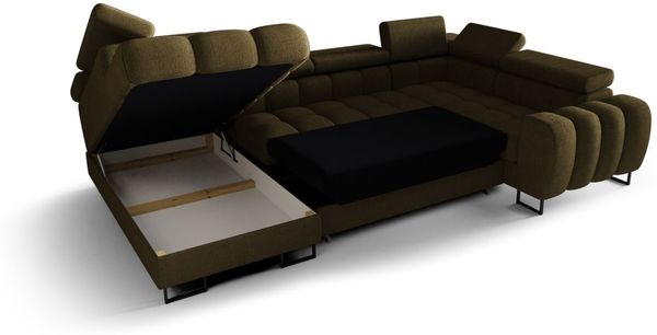 Wohnlandschaft Schlafsofa BASTIEN RELAX in Stoff Moly Hellgrau Ottomane Links Bild 4