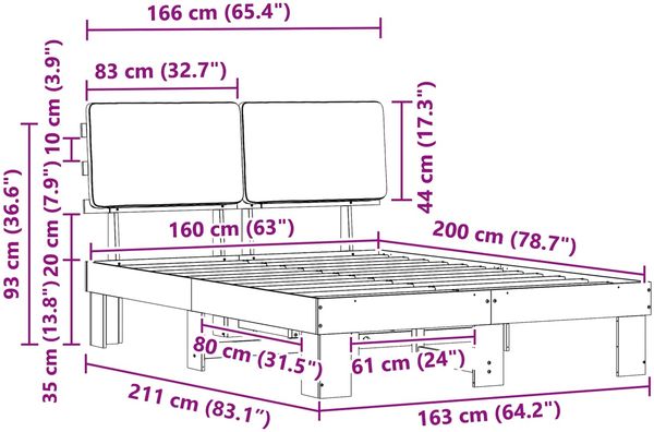 vidaXL Bettgestell mit gepolstertem Kopfteil Dunkelgrau 160 x 200 cm 877335 Bild 11