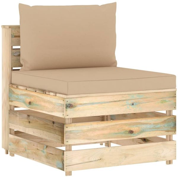 vidaXL Modulares Mittelsofa mit Kissen Grün Imprägniertes Holz 3074510