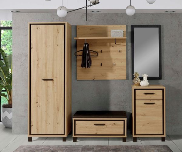 Garderoben-Set >Travis< in Artisan Eiche und Schwarzeiche, Holzwerkstoff