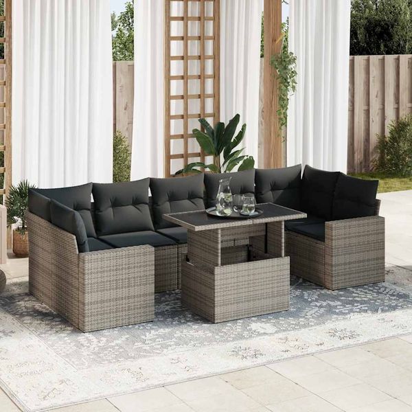 vidaXL 8-tlg. Garten-Sofagarnitur mit Kissen Grau Poly Rattan 3326281
