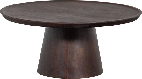 Couchtisch Coffee A Gogo aus Mangoholz, modern, rund, braun walnuss, stabiler Mittelfuß