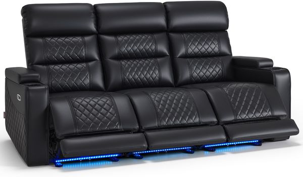 M MCombo 3 Sitzer Fernsehsessel Elektrisch Verstellbar, Zero-Gravity-Kinosessel mit LED, Verstellbare Kopfstütze, 3 Sitzer Sofa mit Schlaffunktion, 7705 (Schwarz)