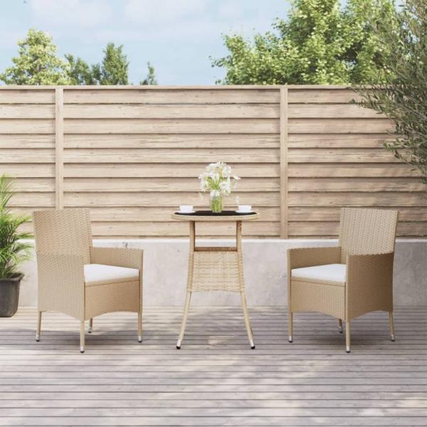 vidaXL 3-tlg. Garten-Bistro-Set mit Kissen Beige Poly Rattan 3187420