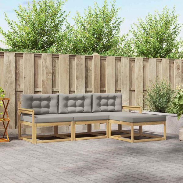 vidaXL Outdoor-Sofagarnitur 4 pcs Weiß und Hellgrau Polyester 3386260