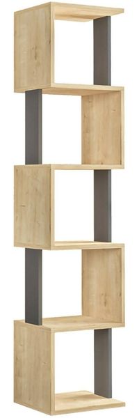 Dmora Bücherregal Nada, Büroregal, Mobiler Buchhalter, Bücherbrett, 35x30h161 cm, Eiche und Anthrazit