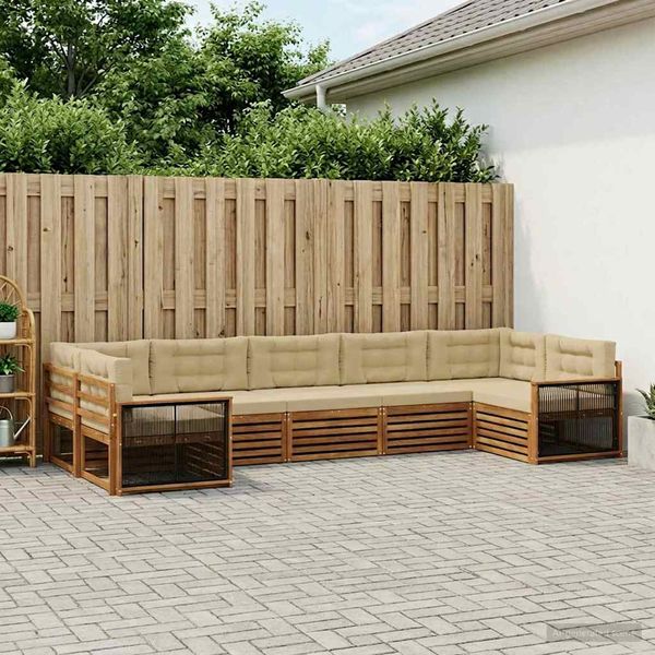 vidaXL Outdoor-Sofagarnitur mit Kissen 7 pcs Natur und Beige 3383806