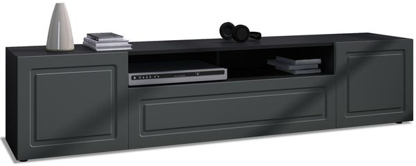 Möbelhandel Klipenstein Lowboard Rom, TV Kommode Fernsehtisch 181 cm, Landhausstil, Schwarz matt