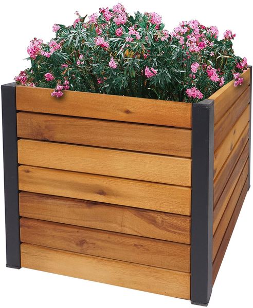 Pflanzkasten HWC-L23, Hochbeet Blumenkasten, Outdoor Akazie Holz MVG-zertifiziert Aluminium ~ 32x34x34cm braun