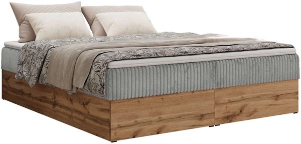 Polsterbett mit Bettkasten, Boxspringbett ohne Kopfteil WOOD ZERO, 7-Zonen Multipocket-Matratze und Topper, modernes Bett für Schlafzimmer - Hellgrau Cordstoff - 200 x 200 cm - H4 Bild 4