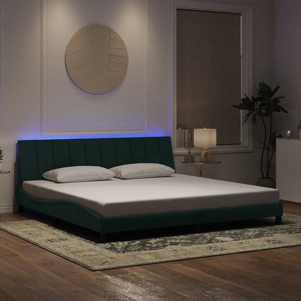 vidaXL Bettgestell mit LED ohne Matratze "Hanko" Dunkelgrün 200x200 cm Samt 3213802