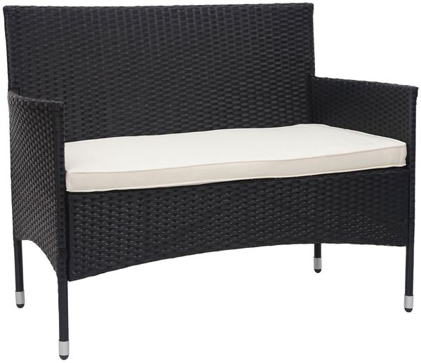 Poly-Rattan Garnitur HWC-F55, Balkon-/Garten-/Lounge-Set Sofa Sitzgruppe ~ schwarz, Kissen creme Bild 3