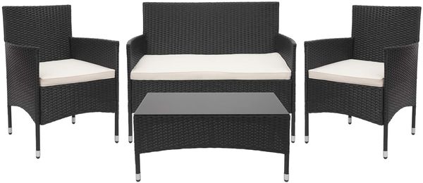 Poly-Rattan Garnitur HWC-F55, Balkon-/Garten-/Lounge-Set Sofa Sitzgruppe ~ schwarz, Kissen creme Bild 8