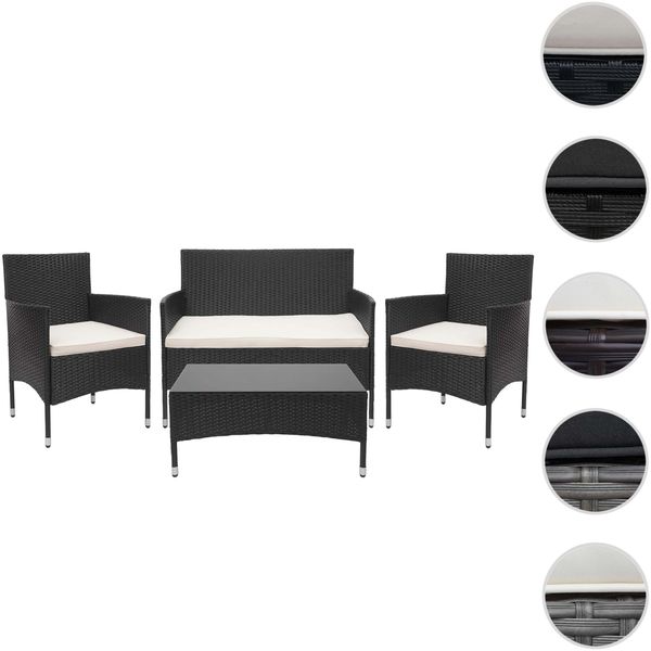 Poly-Rattan Garnitur HWC-F55, Balkon-/Garten-/Lounge-Set Sofa Sitzgruppe ~ schwarz, Kissen creme Bild 9