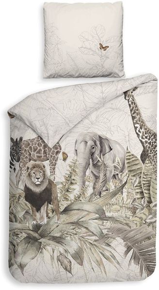 Heckettlane Renforce Bettwäsche 135x200 Naya Safari Sand Elefant Giraffe Löwe Zebra