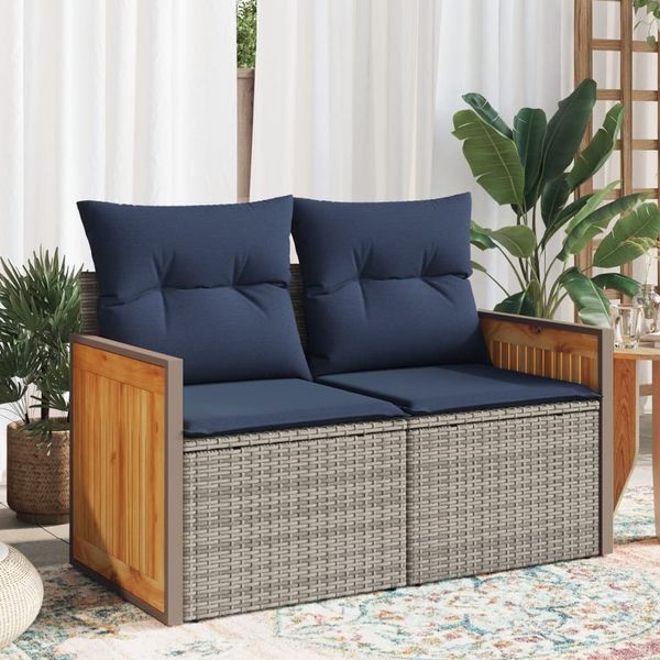 vidaXL Gartensofa mit Kissen 2-Sitzer Grau Poly Rattan 366161