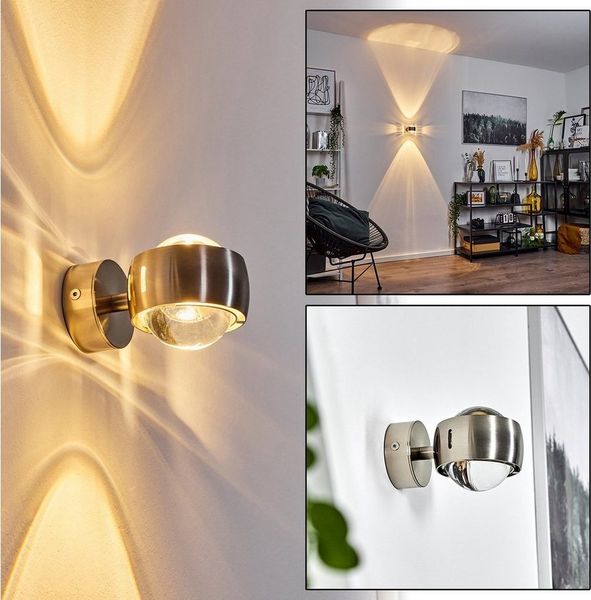 hofstein Wandleuchte »Osacca« Halbrunde Wandlampe für das Wohnzimmer, ohne Leuchtmittel, Metall-Lampe mit Glaslinsen in Nickel matt