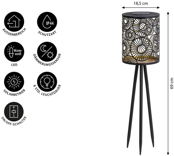 Dehner LED Solarleuchte Solar-Laterne Rabat, verschiedene Höhen, Warmweiß, stilvolle Outdoor Stehlampe, Leuchtdauer 6 h