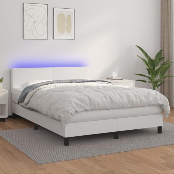 vidaXL Boxspringbett mit Matratze & LED Weiß 140x200 cm Kunstleder 3134106