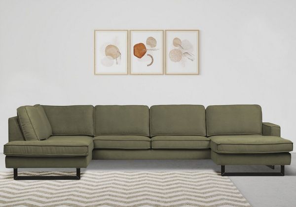Places of Style Wohnlandschaft Pinto, 350 cm, U-Form, XXL, mit Ottomanen, Cord, Feincord, Luxus-Microfaser Leder und Chenille