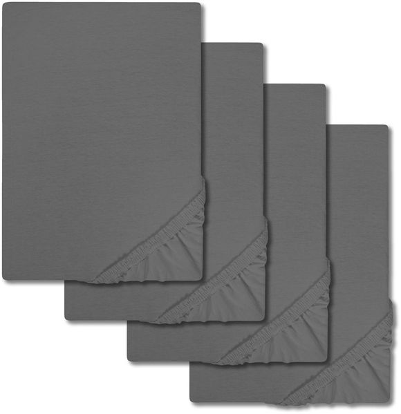 4er-Set Jersey Spannbettlaken dunkelgrau 90 x 190 - 100 x 200 cm aus 100% Bio Baumwolle