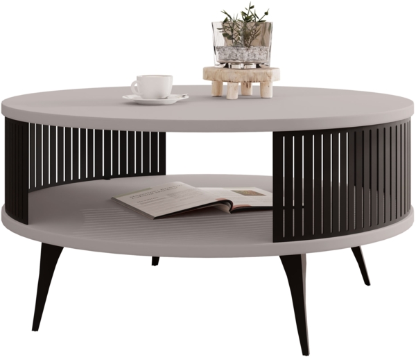 Couchtisch Rajkon, Beine und Seiten aus Stahl (Farbe: Schwarz / Cashmere)