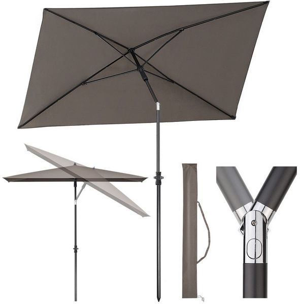 Sekey 210 × 140 cm Sonnenschirm mit Schutzhülle, Balkonschirm Gartenschirm Terrassenschirm, Sonnenschutz UPF50+, Kippbar, Höhenverstellbar, Rechteckig