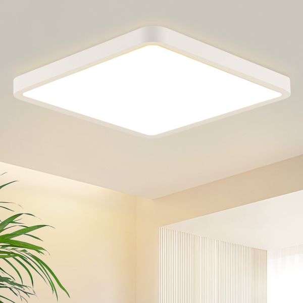 ZMH Flache LED Deckenleuchte 23CM 3000 18W Quadratisch Schlafzimmer Weiß LED Integriert Fest