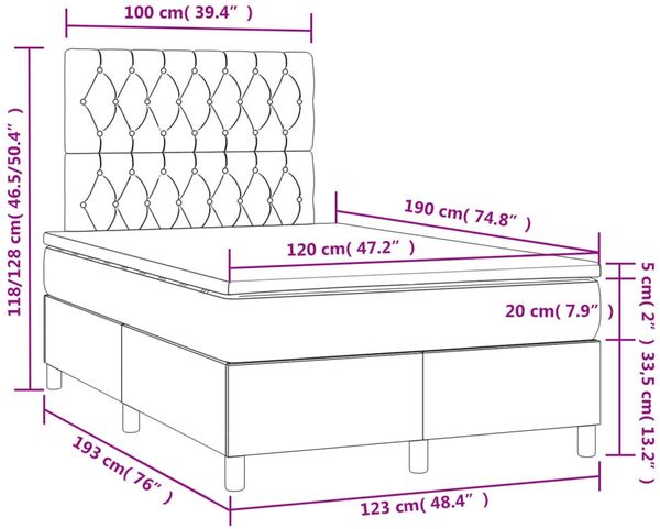 vidaXL Boxspringbett mit Matratze & LED Hellgrau 120x190 cm Samt 3270329 Bild 11
