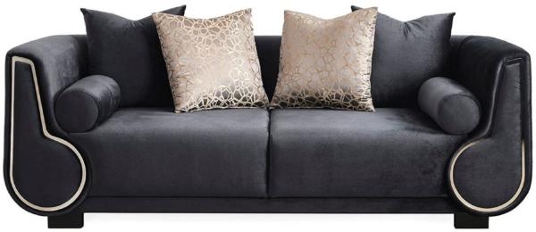 Casa Padrino Luxus 3er Sofa Schwarz / Silber - Elegantes Wohnzimmer Sofa - Luxus Wohnzimmer Möbel - Luxus Kollektion