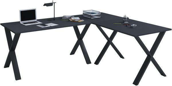 VCM Schreibtisch Lona 919792 Schwarz / Anthrazit H. 76 x B. 220 x T. 220 cm
