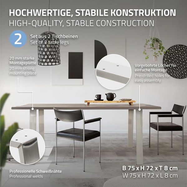 ML-DESIGN Tischbein Tischgestell Loft 2er Set Bankkufen aus Stahl Industriedesign U-Form, Bankgestell Bankbeine Tischkufen Profil 8x2cm Möbelfüße aus Metall