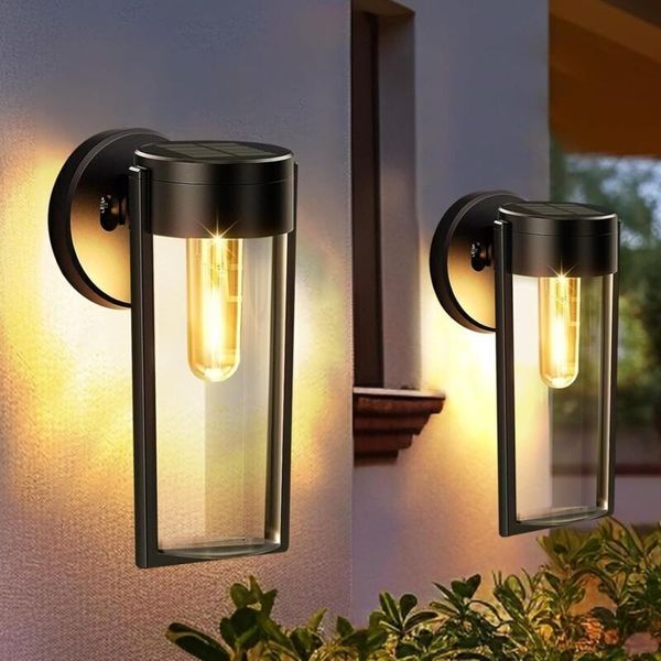 2er Set Solar-Außenwandleuchte IP65 schwarz warmweiß