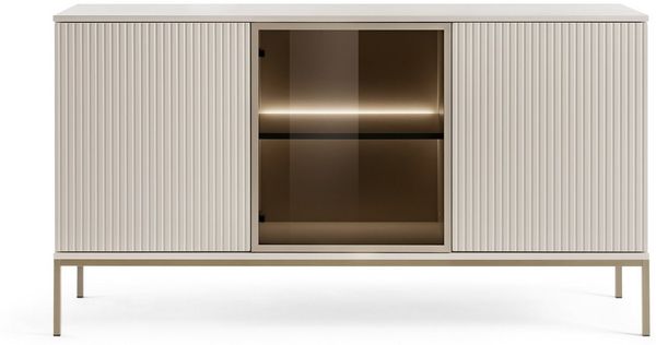 yourhouse24 Kommode SANTIA 154 cm 3D mit LED-Vitrine Lamellen Kaschmir Gold