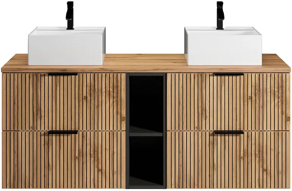 Vente-unique - MADELA Waschbeckenmöbel Holz, Platte SchwarzBeige - B 46 cm x H 57 cm x L 140 cm