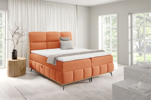 Boxspringbett Schlafzimmerbett CHARLIE 180x200cm Stoff Fibi Apricot