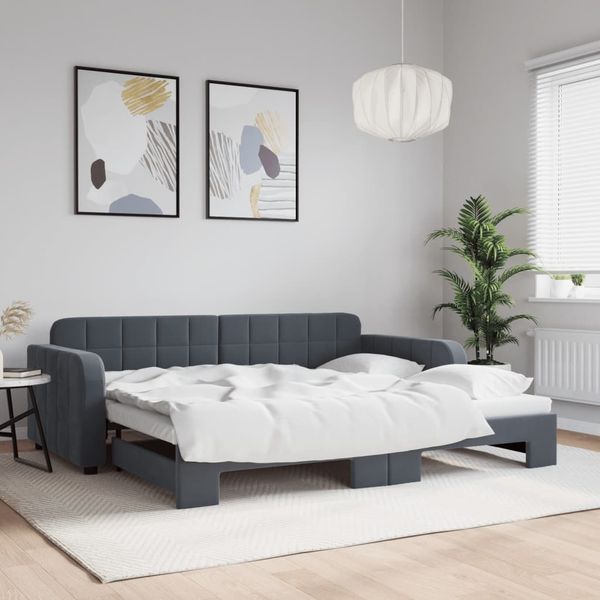 vidaXL Tagesbett Ausziehbar Dunkelgrau 90x190 cm Samt 3196943