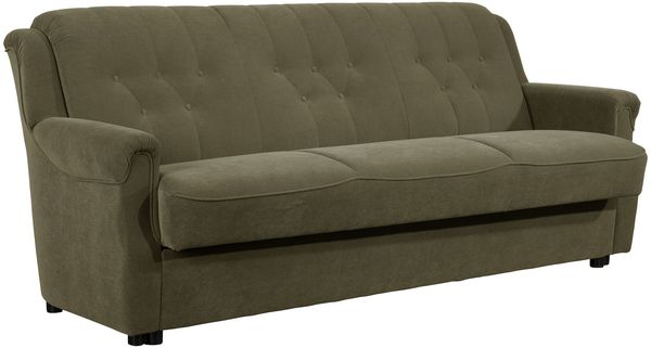 Sofa 3-Sitzer mit Bettfunktion Kaylyn Flockstoff grün