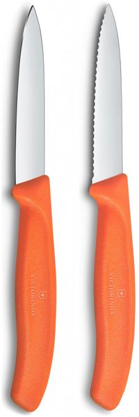 Victorinox Swiss Classic Gemüse- und Schälmesser, für Obst und Gemüse, Extra Scharf, Gerade und Wellenschliff, Rostfreier Stahl, Orange