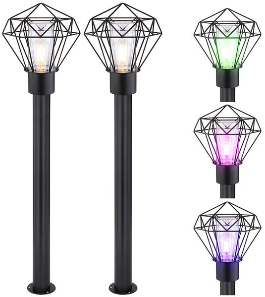 2er Set RGB LED Stehleuchte, Edelstahl, Gitter, schwarz, H 100 cm
