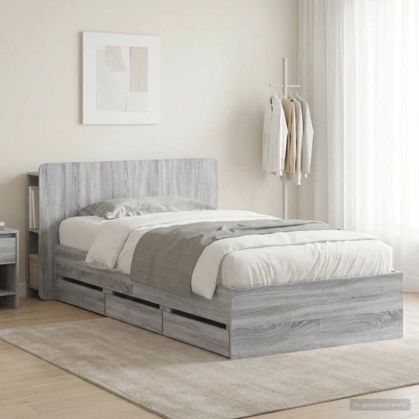 vidaXL Bettgestell mit Stauraum Grau Sonoma 75x190 cm Holzwerkstoff 3433908