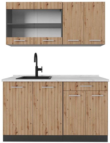 Singleküche R-Line Artisan Eiche/Anthrazit 140 cm , AP Marmor Vicco