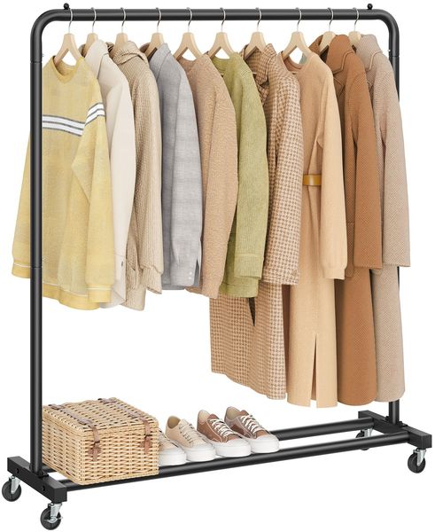SONGMICS Kleiderständer, Kleiderstange auf Rollen, Garderobenständer, 2 Rollen mit Bremse, Schlafzimmer, bis 50 kg belastbar, 38 x 110 x 141,5 cm, tintenschwarz HSR016BH01