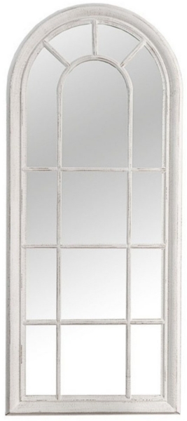 LebensWohnArt Wandspiegel Shabby Chic Rundbogen-Fenster-Spiegel 140cm weiss-antik Landhaus