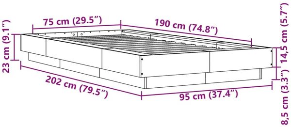 vidaXL Bettgestell Grau Sonoma 75x190 cm Holzwerkstoff 3281250 Bild 10