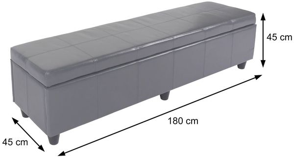 Bank Sitzbank mit Aufbewahrung Kriens XXL, Leder + Kunstleder, 180x45x45cm ~ weiß Bild 3