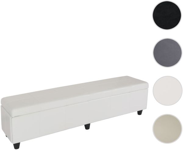 Bank Sitzbank mit Aufbewahrung Kriens XXL, Leder + Kunstleder, 180x45x45cm ~ weiß Bild 9
