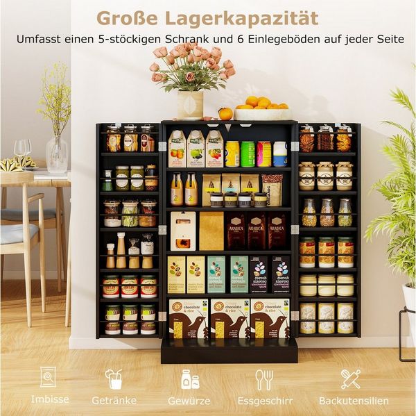 COSTWAY Mehrzweckschrank Küchenschrank mit 6 verstellbaren Einlegeböden